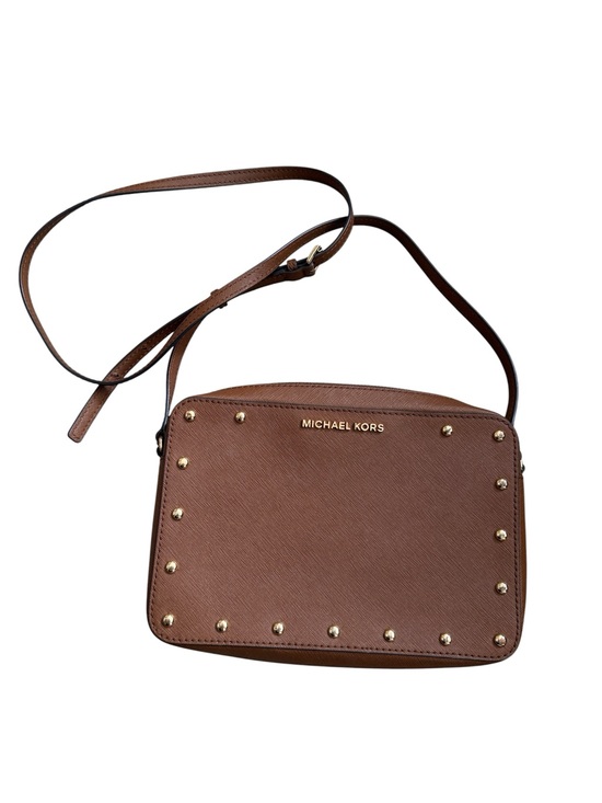 Michael Kors Handbags - Michael Kors Brown Leather Crossbody with Gold Stud Accents